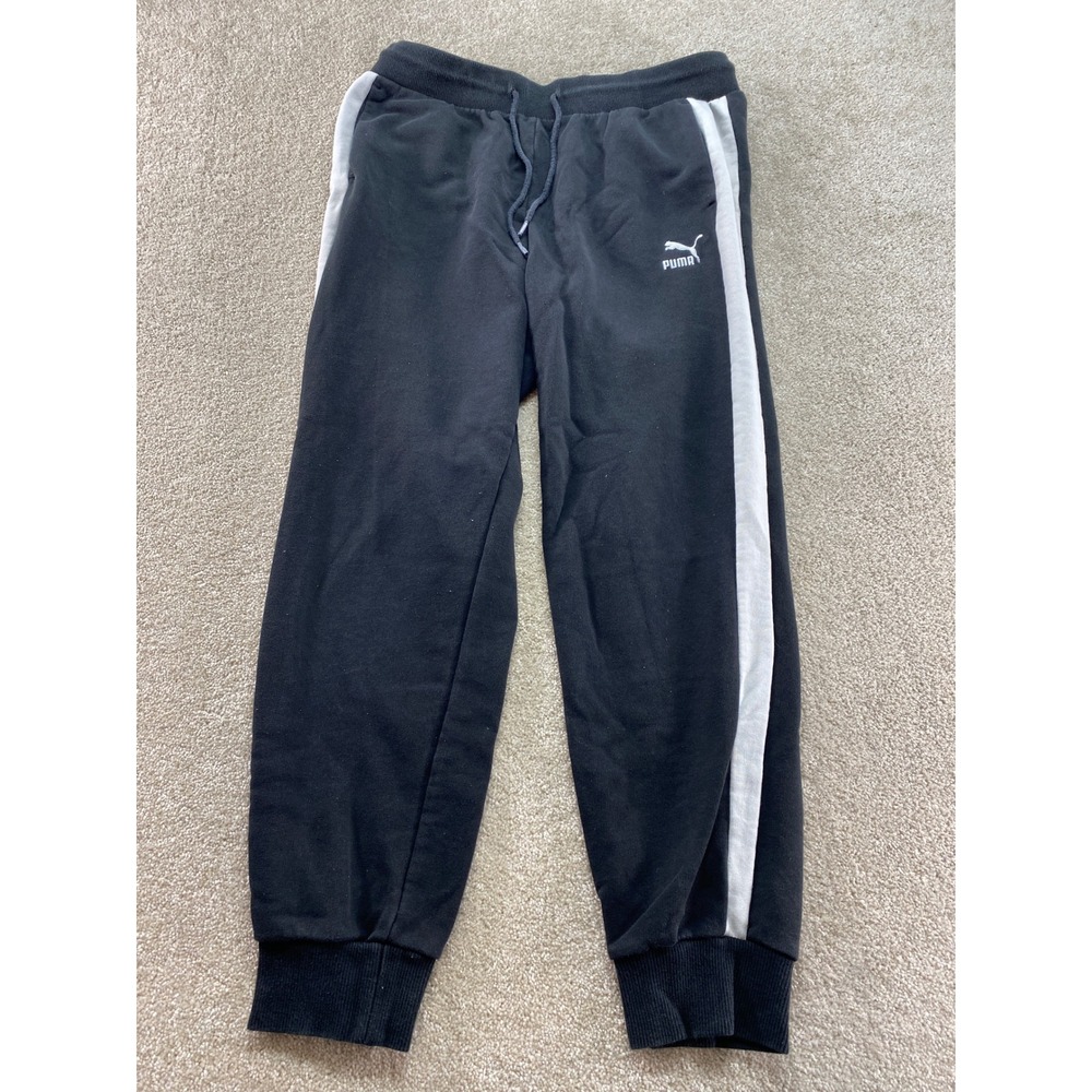 Puma Sweatpants Mens Size Large Black Joggers Athletic Side Stripe Logo‎